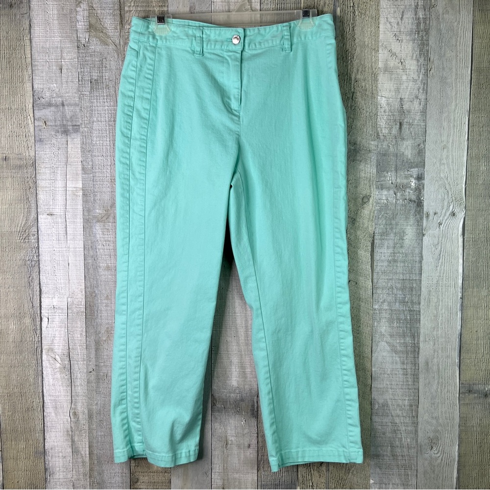 Rafaella Sport Classic Size 6 Mint Green Denim Pants Back Pockets Button Zipper